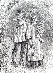 Ukoronowanie Królowej Maja wieńcem z głogu przez ukochaną. Williama Smalla (1843-1929), angielskiego ilustratora autorstwa William Small