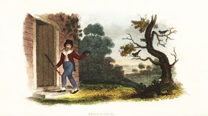 William Smellie jako chłopiec zabierał w eksperymencie gniazdo młodych wróbli od rodziców autorstwa William Smellie