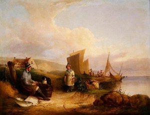 Scena wybrzeża z rybakami (olej na płótnie) autorstwa William Snr. Shayer