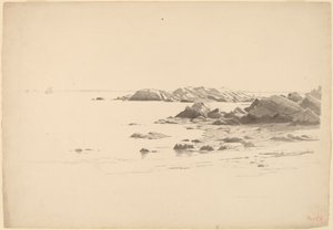 Skalista plaża z odległymi łodziami autorstwa William Stanley Haseltine