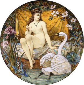 Duża miska ceramiczna Minton, przedstawiająca Ledę i łabędzia,