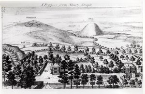 Widok z wieży Avebury na Silbury Hill, ilustracja z „Stonehenge: świątynia przywrócona brytyjskim druidom” autorstwa Williama Stukeleya, 1740 autorstwa William Stukeley