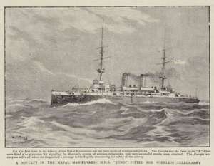 Nowość w manewrach morskich, H M S Juno przystosowana do telegrafii bezprzewodowej autorstwa William T. Maud