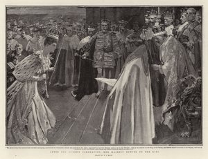 Po koronacji królowej Jej Wysokość kłania się królowi autorstwa William T. Maud