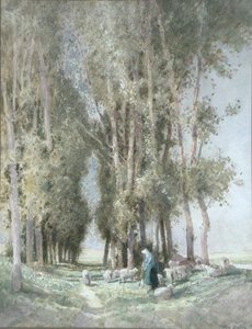 Pasterka i jej stadko, Holandia (akwarela na papierze) autorstwa William Tatton Winter