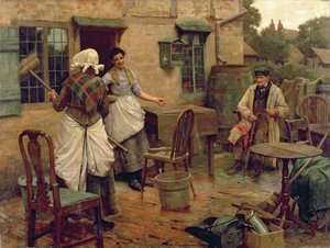 Under Petticoat Government, ok. 1891-2 (olej na płótnie) autorstwa William Teulon Blandford Fletcher