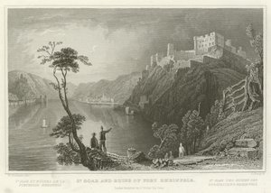 St Goar i ruiny fortu Rheinfels autorstwa William Tombleson