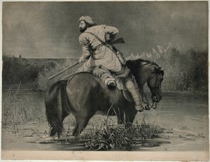 Ostatni strzał traperów (litografia) autorstwa William Tylee Ranney