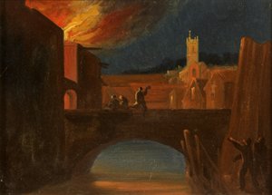 Bristol Riots: The Burning of Bridewell, z kościołem św. Michała, Most Bridewell, ok. 1831 (olej na papierze)