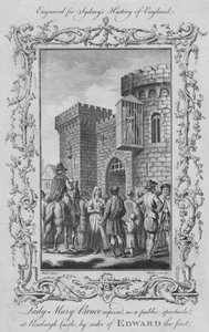 Lady Mary Bruce wyeksponowana podczas publicznego spektaklu w zamku Roxburgh z rozkazu Edwarda I, 1773.