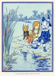 ??Zrobiono mnie dopiero wczoraj,? powiedział strach na wróble.? z filmu ?Wspaniały Czarnoksiężnik z Krainy Oz? autorstwa L. Franka Bauma autorstwa William Wallace Denslow