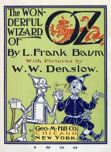 Strona tytułowa z książki "Czarnoksiężnik z krainy Oz" autorstwa Lymna Franka Bauma (1856 - 1919) wyd. 1900 (litografia kolorowa)