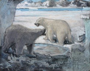 Zaloty niedźwiedzi, Grenlandia (olej (?) na płótnie) autorstwa William Walls