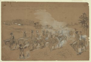 Kawaleria Kautza wraca do obozu w liniach Gen Butlers po ich najeździe Streszczenie/średnie autorstwa William Waud
