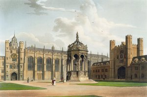 Court of Trinity College, Cambridge, z „Historii Cambridge”, ryt. J. Bluck (fl.1791-1831), wyd. R. Ackermann, 1815 (akwatinta kolorowa) autorstwa William Westall