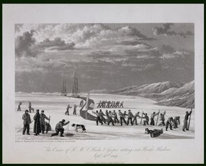 Załogi H.M.S. Hecla und Griper wbijają się do Portu Zimowego, 26 września 1819 r., z „Journal of a Voyage for the Discovery of North West Passage z Atlantyku na Pacyfik, wykonanej w t