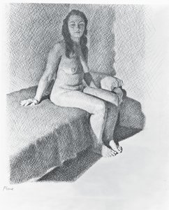 Akt w pozycji siedzącej, c.1968-74 (ołówek na papierze)