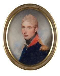 Kapitan (później podpułkownik) William Tyrwhitt-Drake (1785-1848), Royal Horse Guards, maj 1809 (miniatura na kości słoniowej) autorstwa William Wood