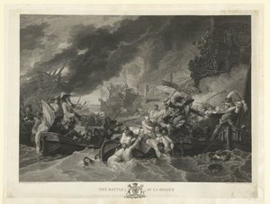 Bitwa morska przylądka La Hogue, 1692 Bitwa pod La Hogue (tytuł na obiekcie) autorstwa William Woollett