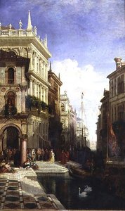 Capriccio Widok Wenecji z księżniczką pokazywaną gondolą na tyłach Scuola di San Marco autorstwa William Wyld