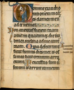 Dodać. 49999, f.75 Inicjał „D” przedstawiający kobietę na modlitwie, ilustracja z „Godziny De Brailesa”, c.1240 (welum) autorstwa William de Brailes