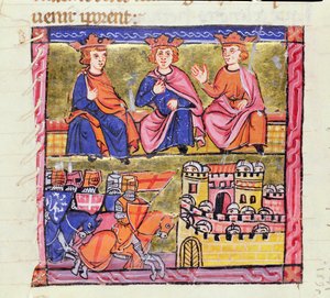 Ms 828 f.189r Rada Akki i oblężenie Damaszku, druga krucjata, z „Histoire d