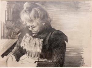 Kobieta szyjąca (Femme cousant) (ołówek na papierze) autorstwa William van Strydonck