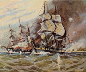 Niemieckie baterie plażowe w pobliżu Eckernförde, 5 kwietnia 1849 r. (wzmocniona litografia kolorowa)