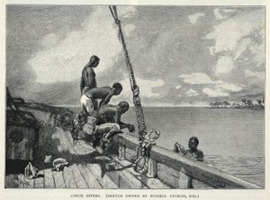 Huragan, uprawa konopi na wyspie Abaco, sprzedawca kwiatów, nurkowie, z The Century Magazine, luty 1887 r. autorstwa Winslow Homer