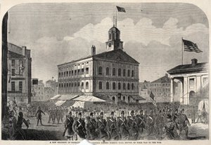 Nowy pułk ochotników z Massachusetts mijający Faneuil Hall w Bostonie w drodze na wojnę autorstwa Winslow Homer