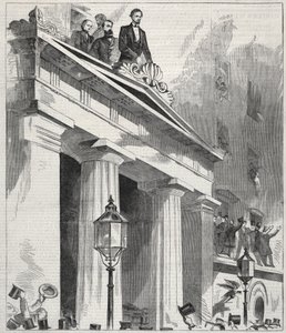 Abraham Lincoln, prezydent elekt, przemawiający do ludzi z balkonu domu Astora..., 1861. autorstwa Winslow Homer