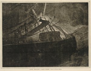 Na morzu - sygnalizacja przepływającego parowca, z każdej soboty, 8 kwietnia 1871 r. autorstwa Winslow Homer