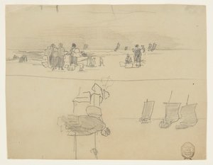 Scena na plaży z kobietami niosącymi kosze, Cullercoats, Anglia autorstwa Winslow Homer