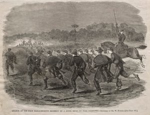 Szarża Pierwszego Pułku Massachusetts na Rebel Rifle Pit niedaleko Yorktown, 1862. autorstwa Winslow Homer
