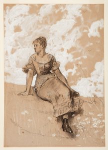 Rysunek, Siedząca dziewczyna; studium do "Ściany ogrodu", 1878 autorstwa Winslow Homer