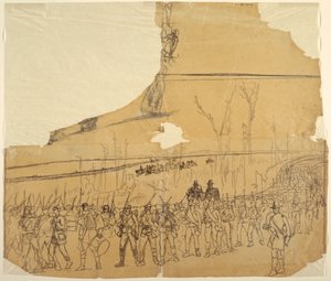 Rysunek przedstawiający kolumnę piechoty w marszu, 1862 r. autorstwa Winslow Homer
