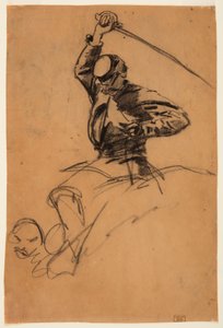 Rysunek, żołnierz kawalerii z mieczem na koniu, 1863 r. autorstwa Winslow Homer