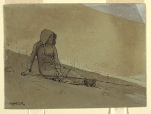 Rysunek Dziewczyna siedząca na zboczu wzgórza, 1878 r. autorstwa Winslow Homer