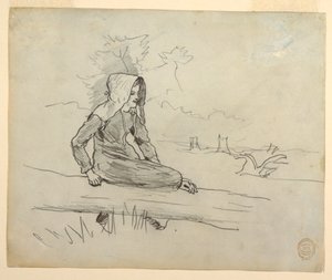 Rysunek Dziewczyna siedząca na pniu drzewa, 1879 autorstwa Winslow Homer