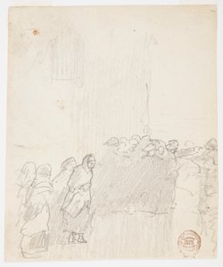Rysunek Mężczyźni i kobiety patrzący w morze, Cullercoats, Anglia, 1881 r. autorstwa Winslow Homer