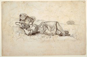 Rysunek przedstawiający odpoczywającą pasterkę, 1877 r. autorstwa Winslow Homer