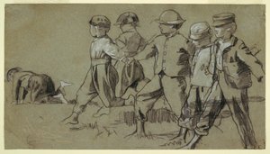 Rysunek, studium do filmu "Snap the Whip", 1872 r. autorstwa Winslow Homer