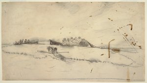 Rysunek przedstawiający trzy łodzie z rybakami zarzucającymi sieci, 1881-82 autorstwa Winslow Homer