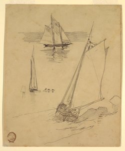Rysunek, Trzy szkice szkunerów, prawdopodobnie 1880 r. autorstwa Winslow Homer