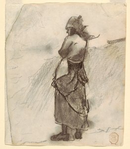Rysunek, Kobieta patrząca w morze, Cullercoats, Anglia, 1881-82 autorstwa Winslow Homer