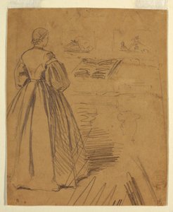 Rysunek, kobieta stojąca przed fortepianem, 1862 r. autorstwa Winslow Homer