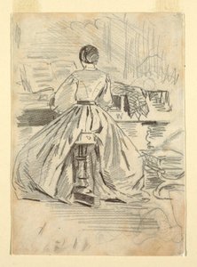 Rysunek, Kobieta przy fortepianie, 1862 r. autorstwa Winslow Homer