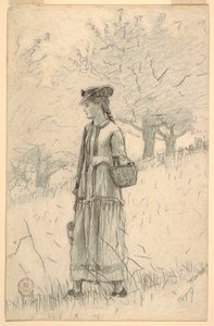 Rysunek Młoda kobieta idąca przez pole, 1879 r. autorstwa Winslow Homer