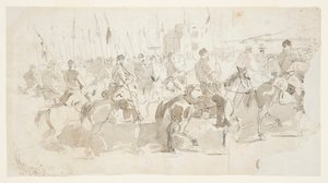 Szósty pułk kawalerii generała McClellana, wyruszający do Aleksandrii dla Old Point Comfort autorstwa Winslow Homer
