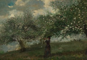 Dziewczyna zbierająca kwiaty jabłoni, 1879. autorstwa Winslow Homer